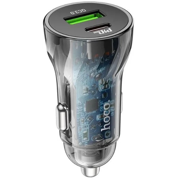 Фото - Автомобільний зарядний пристрій HOCO Z47A Transparent Discovery Edition dual port PD30W+QC3.0 Transparent Black (6931474782274)