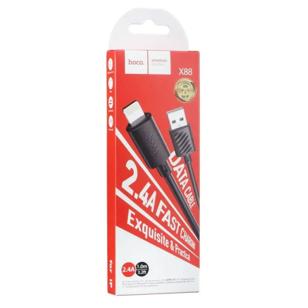 Фото - Кабель синхронізації даних HOCO X88 Gratified USB - Lightning  (M/M), 1 м, Black (6931474783301)