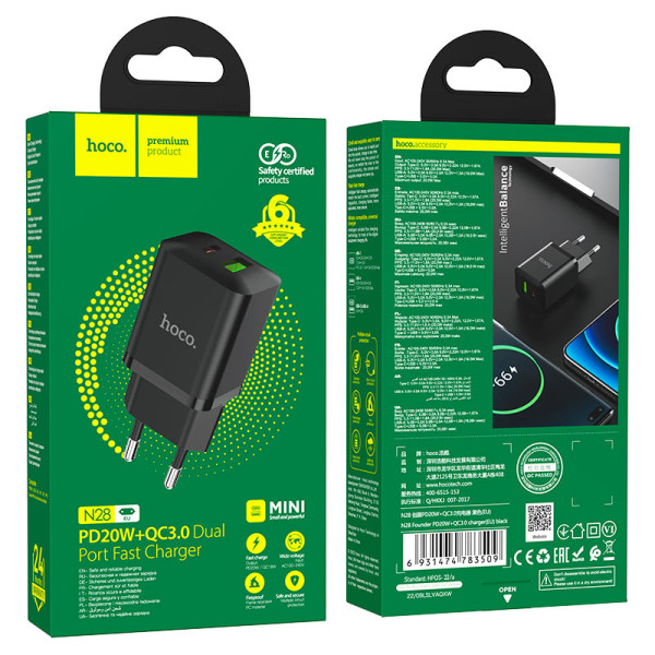 Фото - Сетевое зарядное устройство HOCO N28 Founder PD20W+QC3.0 charger Black (6931474783509)