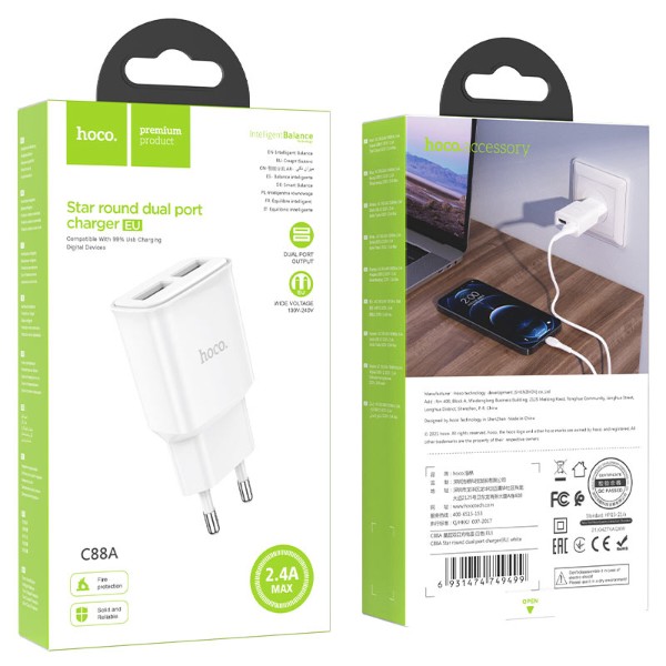 Фото - Сетевое зарядное устройство HOCO C88A 12W White (6931474749499)