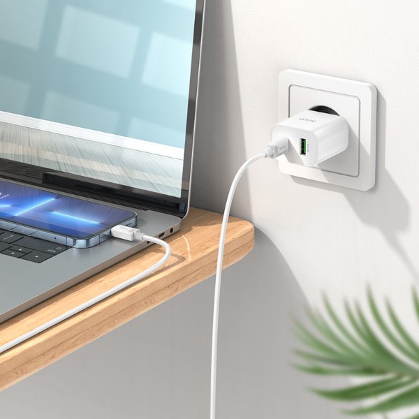 Фото - Сетевое зарядное устройство HOCO C80A Plus Rapido PD20W+QC3.0 charger set(C to iP) White (6931474779892)