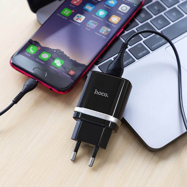 Фото - Мережевий зарядний пристрій HOCO C12Q Smart QC3.0 charger set(Micro) 18W Black (6931474716279)