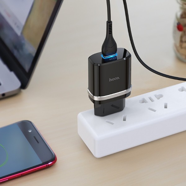 Фото - Мережевий зарядний пристрій HOCO C12Q Smart QC3.0 charger set(Micro) 18W Black (6931474716279)