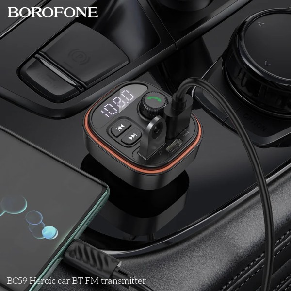 Фото - FM модулятор BOROFONE BC59 Heroic car BT FM transmitter Black (6941991117312)