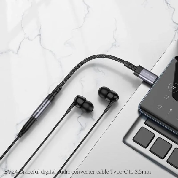 Фото - Переходник аудио BOROFONE BV24 Graceful digital audio converter cable Type-C to 3.5mm Metal Grey (6941991118999)