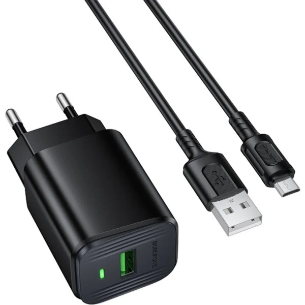 Фото - Мережевий зарядний пристрій BOROFONE BAS82A Star single port QC3.0 charger set (Micro) (EU) Black (6941991126727)