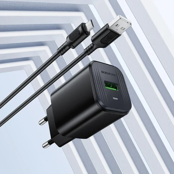 Фото - Мережевий зарядний пристрій BOROFONE BAS82A Star single port QC3.0 charger set (Micro) (EU) Black (6941991126727)