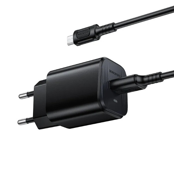 Фото - Мережевий зарядний пристрій BOROFONE BAS82A Star single port QC3.0 charger set (Micro) (EU) Black (6941991126727)