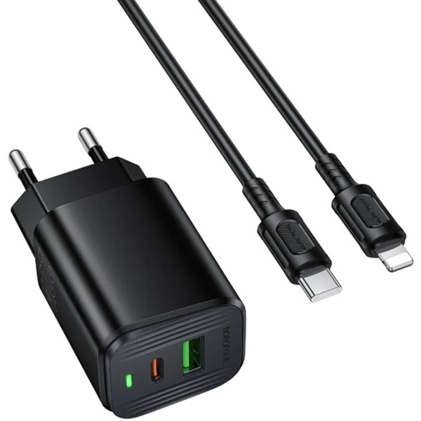 Фото - Мережевий зарядний пристрій BOROFONE BAS83A Star PD20W+QC3.0 charger set (C to iP) (EU) Black (6941991126789)