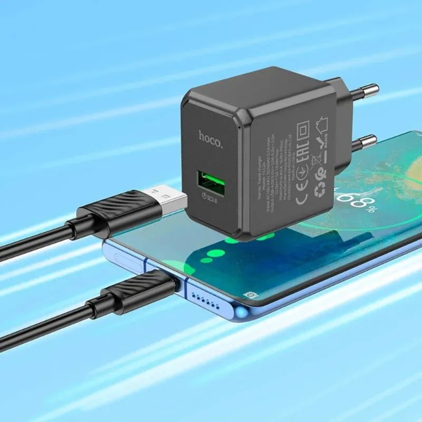 Фото - Мережевий зарядний пристрій HOCO CS12A Ocean single port QC3.0 charger Black (6942007603683)