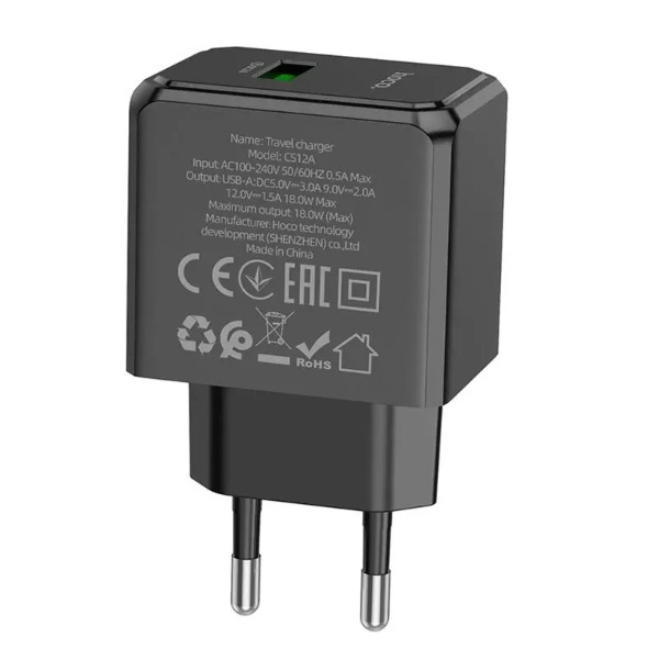 Фото - Мережевий зарядний пристрій HOCO CS12A Ocean single port QC3.0 charger Black (6942007603683)