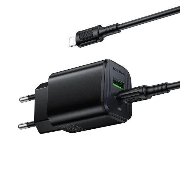 Фото - Мережевий зарядний пристрій BOROFONE BAS83A Star PD20W+QC3.0 charger set (C to iP) (EU) Black (6941991126789)