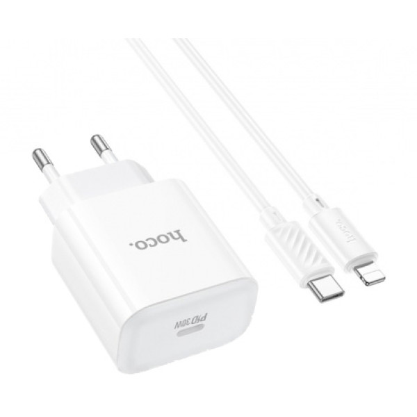 Фото - Мережевий зарядний пристрій HOCO C76A Pro PD30W charger set (C to iP)(EU) White (6942007616317)