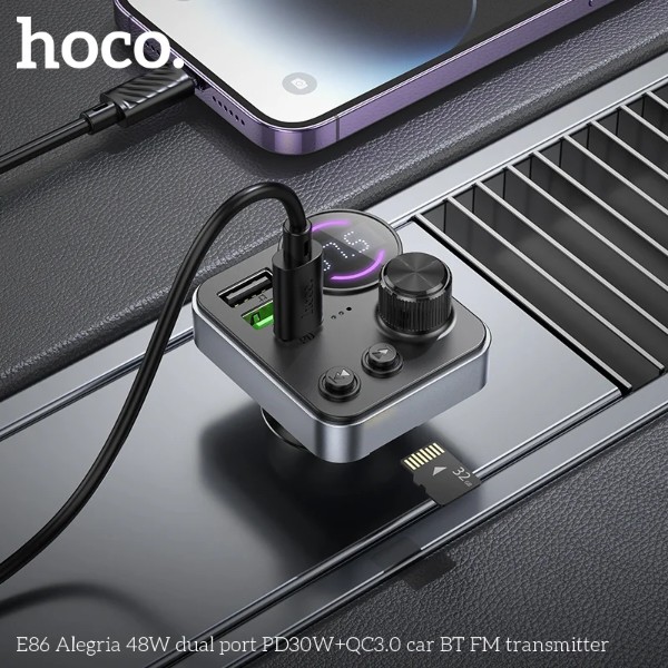 Фото - FM модулятор HOCO E86 Alegria 48W dual port PD30W+QC3.0 car BT Black (6942007646956)