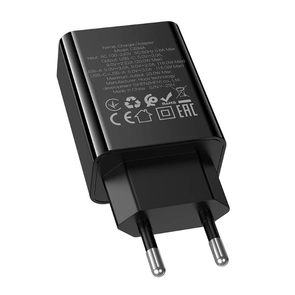 Фото - Сетевое зарядное устройство HOCO CS94A Leader PD20W+QC3.0 charger(EU) Black (6942007671101)