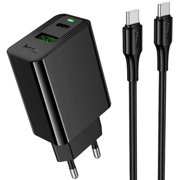 Фото - Сетевое зарядное устройство HOCO CS94A Leader PD20W+QC3.0 charger set(C to C) Black (6942007671118)