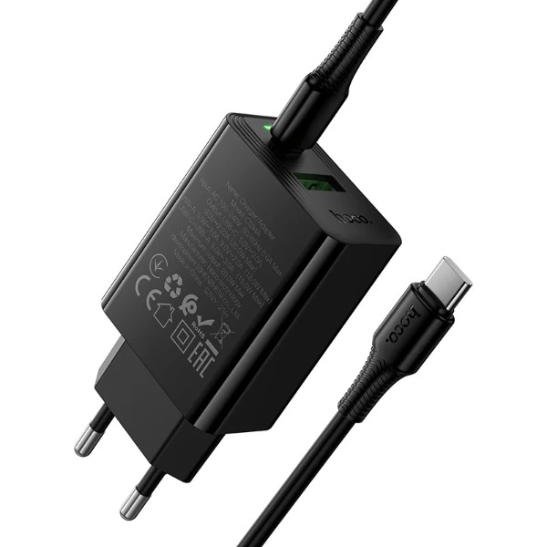 Фото - Сетевое зарядное устройство HOCO CS94A Leader PD20W+QC3.0 charger set(C to C) Black (6942007671118)