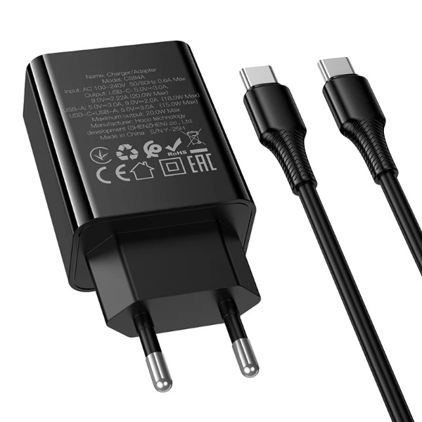 Фото - Сетевое зарядное устройство HOCO CS94A Leader PD20W+QC3.0 charger set(C to C) Black (6942007671118)