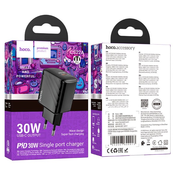 Фото - Мережевий зарядний пристрій HOCO CS22A PD30W charger Black (6942007609913)