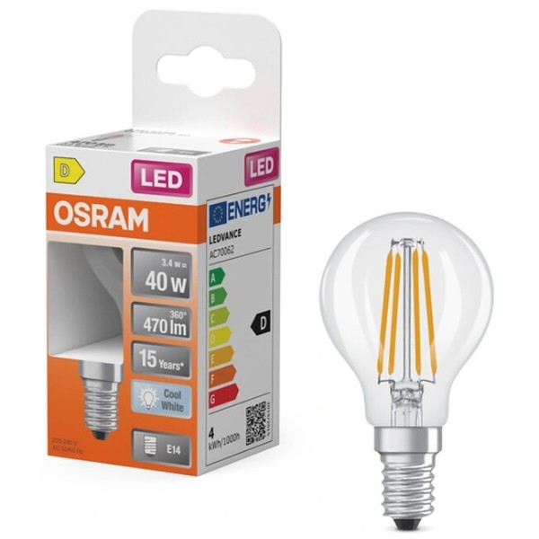 Фото - Лампочка світлодіодна Osram LED E14 3.4Вт 4000K 470Лм P45 (4099854468339)