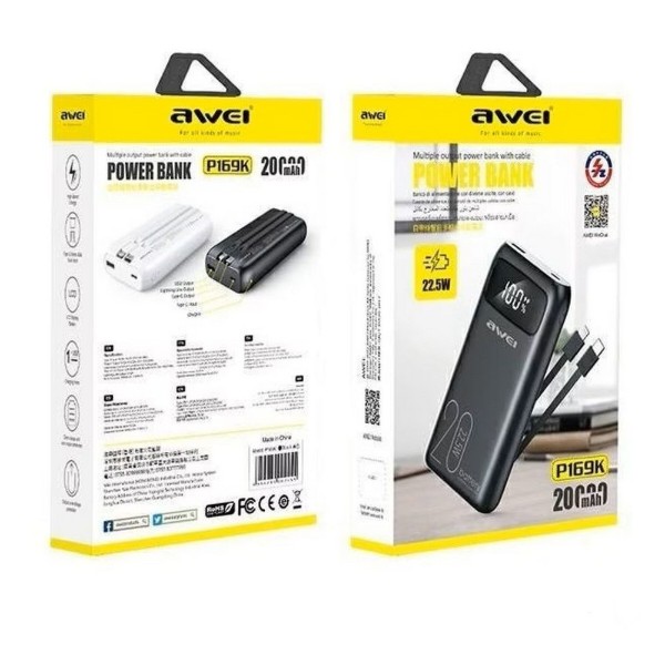Фото - Батарея мобильная Awei P169K 20000mAh 22.5W PD Black (6954284002455)