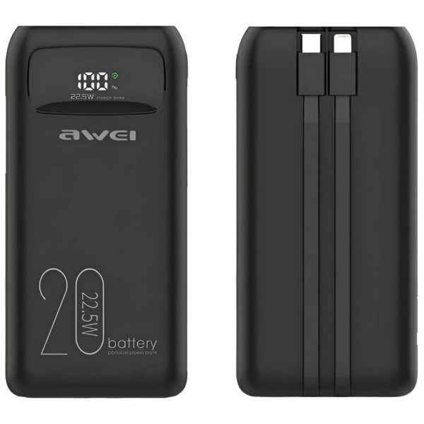Фото - Батарея мобильная Awei P169K 20000mAh 22.5W PD Black (6954284002455)