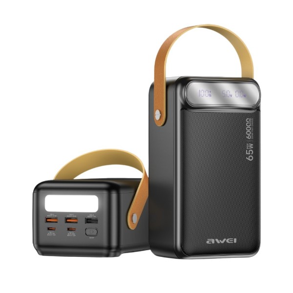 Фото - Батарея мобильная Awei PA-82 60000mAh 65W PD 2xUSB-A/USB-C Black (6954284029568)