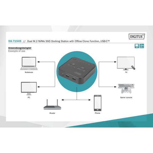 Фото - Док-станция Digitus Dual M.2 NVMe SSD USB Type-C 3.2 Black (DA-71545)