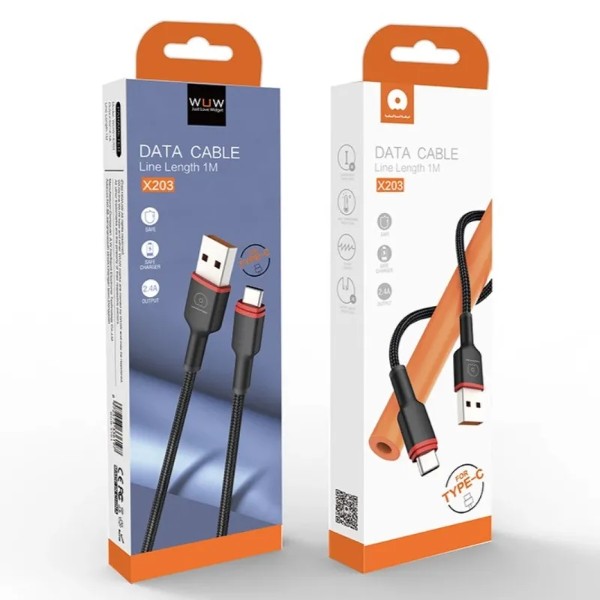 Фото - Кабель WUW X203 USB Type-C 2,4A 1m Black (6972573336203)