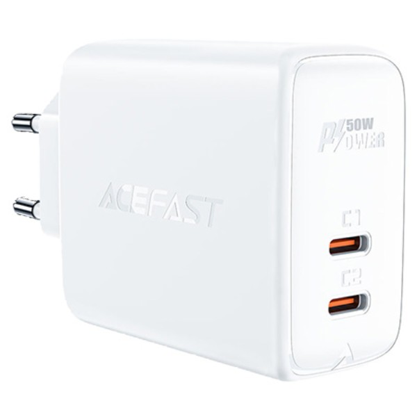 Фото - Мережевий зарядний пристрій AceFast A29 PD50W GaN (USB-C+USB-C) White (6974316281450)