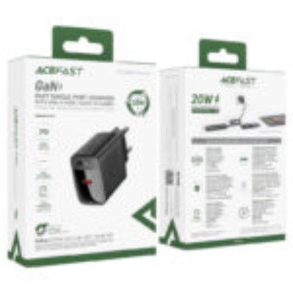Фото - Мережевий зарядний пристрій AceFast A82 PD20W GaN single USB-C charger Black (6974316283232)