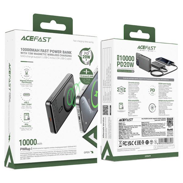 Фото - Батарея мобільна AceFast Magnetic Wireless 10000mAh 20W PD (6974316283393)