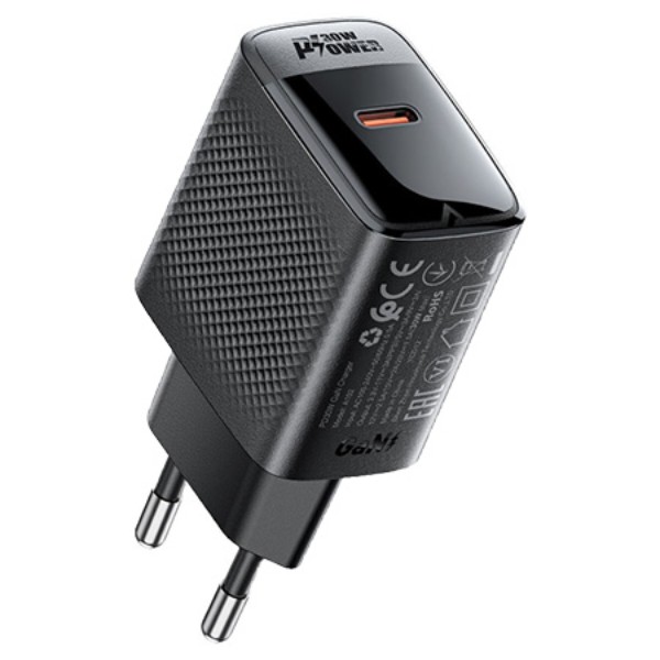 Фото - Сетевое зарядное устройство AceFast A102 PD30W GaN single USB-C charger (EU) Black (6974316283287)