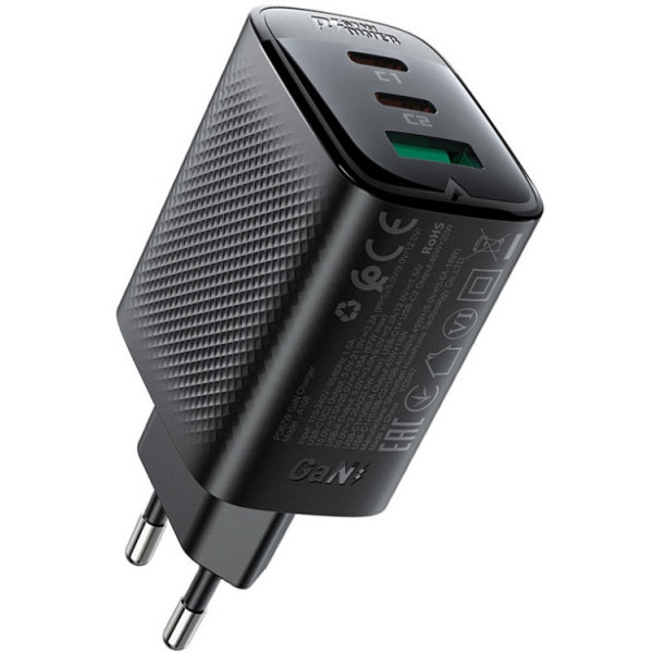 Фото - Мережевий зарядний пристрій AceFast 3xUSB 67W (2xUSB-C+USB-C) Gan A108 Fast Charger Black (6974316284048)
