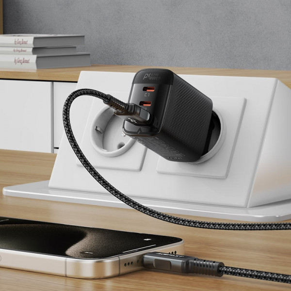 Фото - Мережевий зарядний пристрій AceFast 3xUSB 67W (2xUSB-C+USB-C) Gan A108 Fast Charger Black (6974316284048)