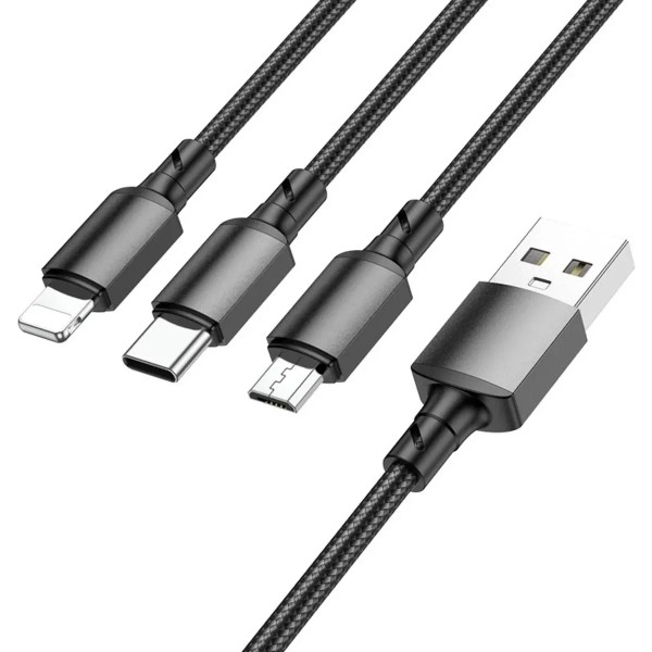 Фото - Кабель BOROFONE BX72 3-in-1 iP+Type-C+Micro Black (6974443384666)