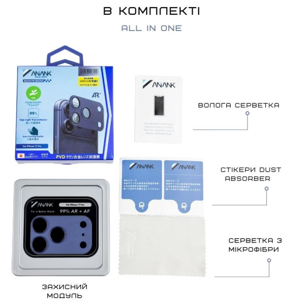 Фото - Захисне скло для смартфону Anank All-in-One Camera Guard Deep Blue for iPhone 17 Pro (6975593908009)