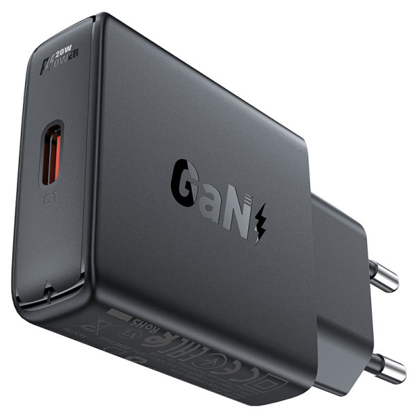 Фото - Сетевое зарядное устройство AceFast A65 PD20W GaN single USB-C ultra-thin charger Black (6974316282686)