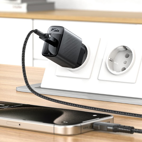Фото - Сетевое зарядное устройство AceFast A102 PD30W GaN single USB-C charger (EU) Black (6974316283287)