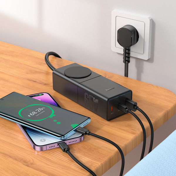 Фото - Сетевое зарядное устройство HOCO NS4 Sharp PD65W(2C1A) Black (6942007617352)