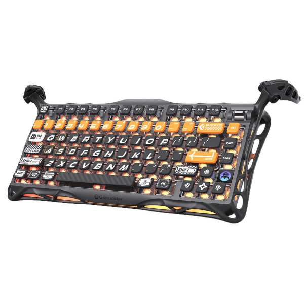 Фото - Клавиатура беспроводная игровая GravaStar Mercury K1 Pro 80keys, GravaStar x Kailh Speedy Mint, BT/WL/USB, RGB, CyberFlare (GSK1PRO_BO_BLK)