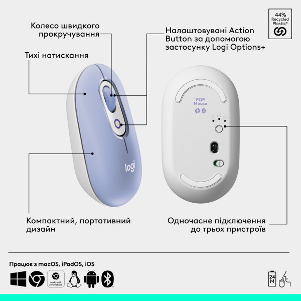 Фото - Мышь беспроводная Logitech POP Mouse with emoji Lilac (910-007414)