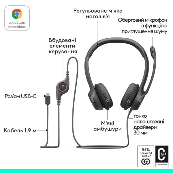Фото - Гарнитура проводная Logitech H390 USB-C Midnight Black (981-001576)