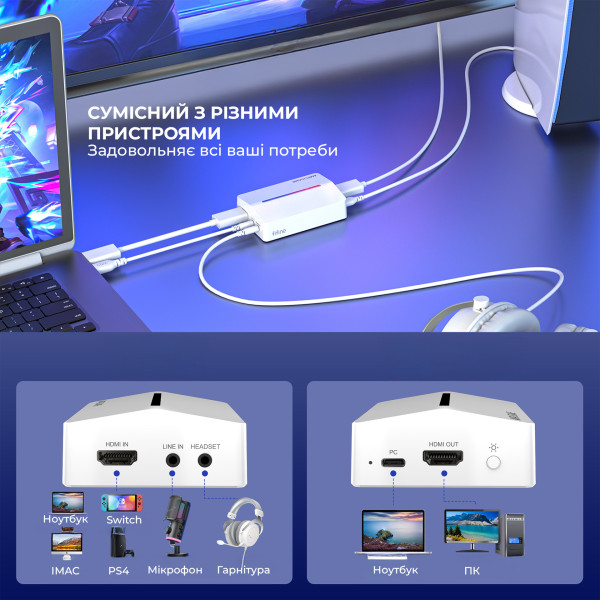 Фото - Пристрій захоплення відео Fifine V3W Game collection card white