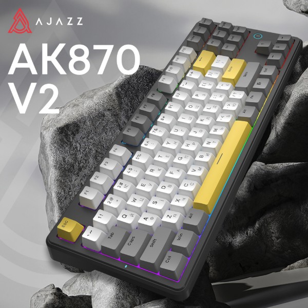 Фото - Клавиатура проводная игровая Ajazz AK870 V2 Flying Fish switches Black Gray Yellow (AK870-V2-FF-BGY)