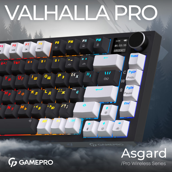 Фото - Клавиатура беспроводная игровая GamePro Asgard Valhalla Pro 75% Wireless/Bluetooth/USB Black (MK160B-D-Pro)