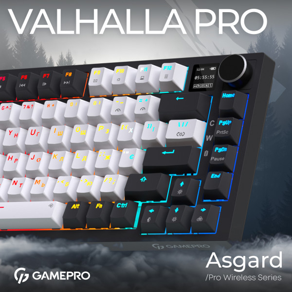 Фото - Клавіатура бездротова ігрова GamePro Asgard Valhalla Pro 75% Wireless/Bluetooth/USB White (MK160W-D-Pro)
