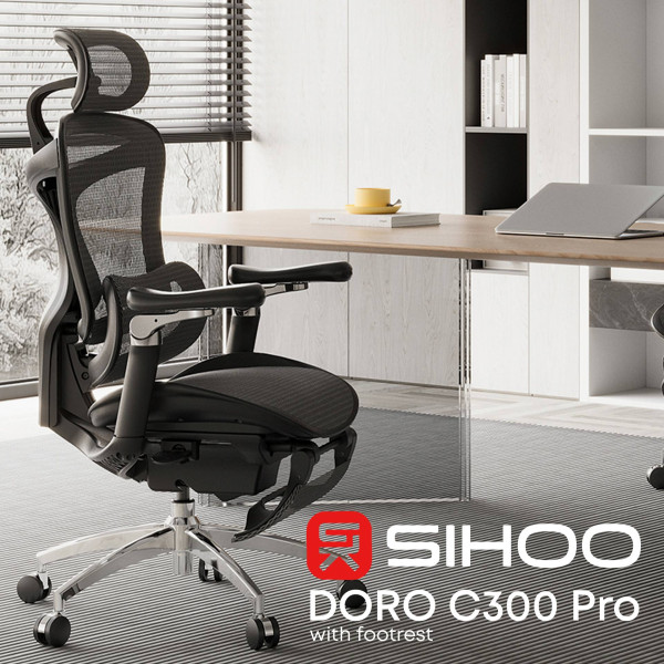 Фото - Крісло офісне Sihoo DORO C300 Pro Mesh Black with footrest (DORO-C300-PRO-M101-JT)