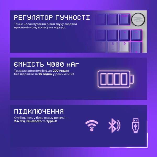 Фото - Клавіатура бездротова ігрова Proove Gaming Slicker Special Edition (Ukraine Layout) white/purple (WKSLSE022416)