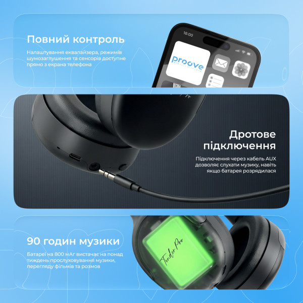 Фото - Наушники накладные беспроводные Proove Tender Pro (APP) black (HPTP0001AP01)